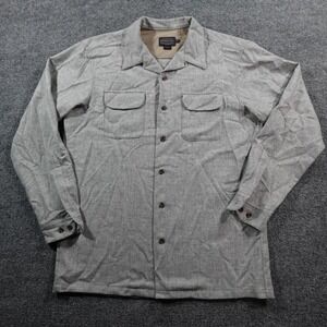 Pendleton Shirt Men L Tall Gray Wool Flannel Board Camp Loop Collar Button 14628